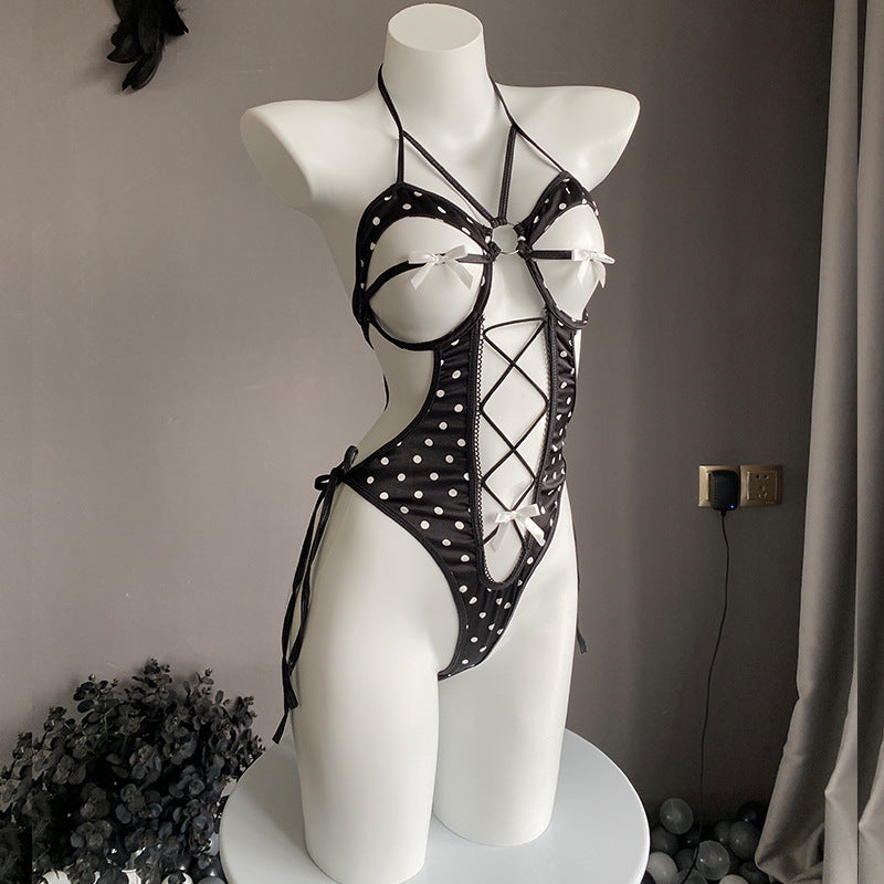 Soulmaty Women's Sexy Cross-Strap Spotted Bodysuit - One-Piece Lingerie Outfit