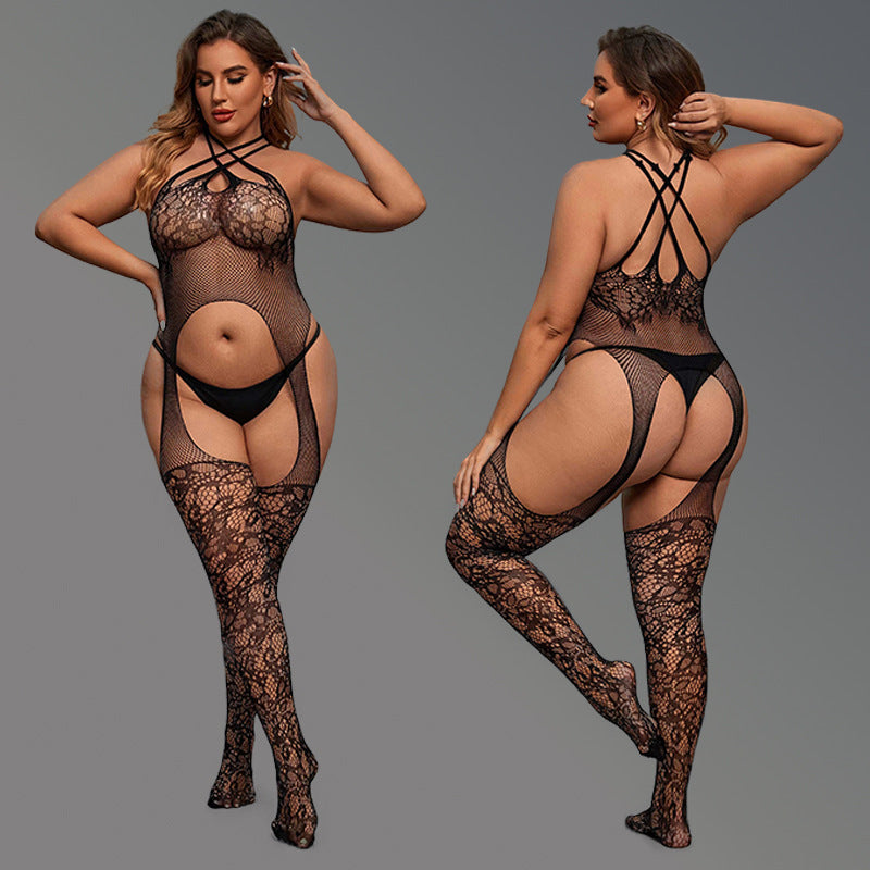 Soulmaty Women's Sexy Crotchless Lace Bodysuit - One-Piece Lingerie with Open Design