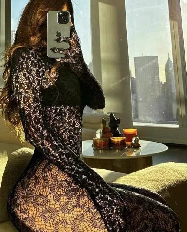 Soulmaty Women's Sexy Leopard Print Mesh Bodysuit - Long Sleeve One-Piece Lingerie