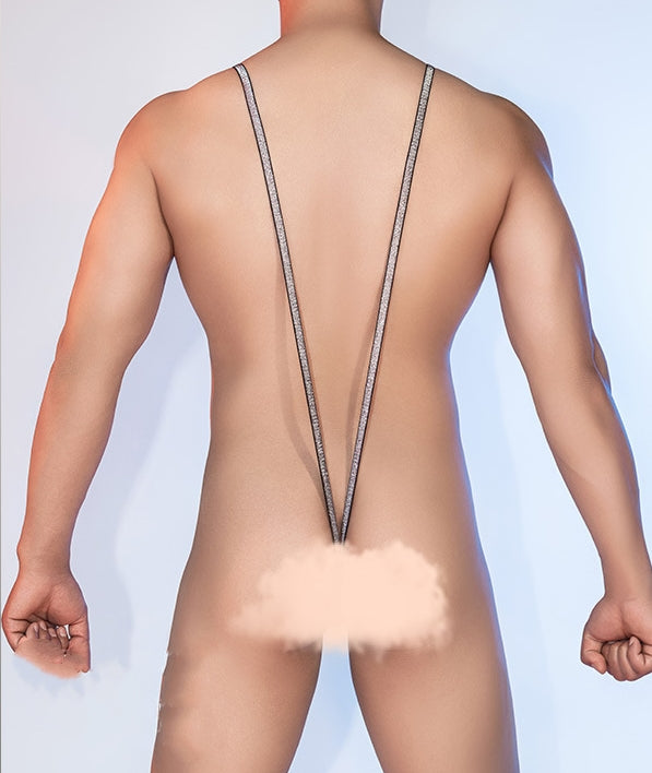 Soulmaty Men's V-Shape Leather Strappy Bodysuit - One-Piece Thong Lingerie