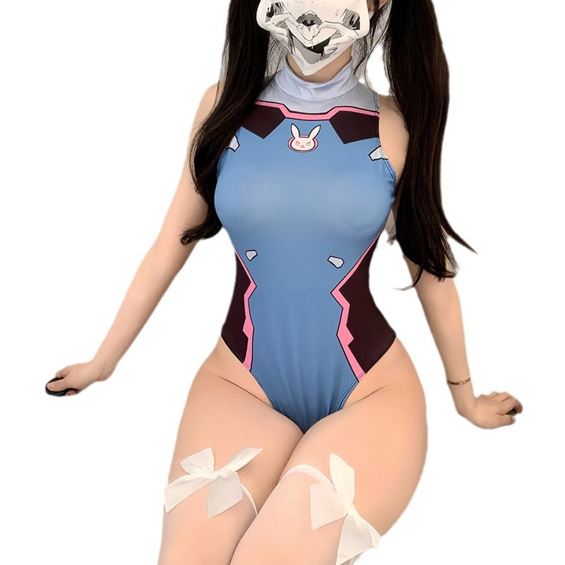 Soulmaty Women's D.Va Cosplay Bodysuit - Overwatch-Inspired One-Piece Sexy Lingerie Costume